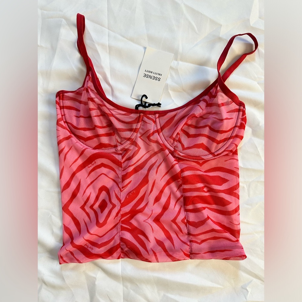Fruity Booty Zebra Print mesh underwire tank top